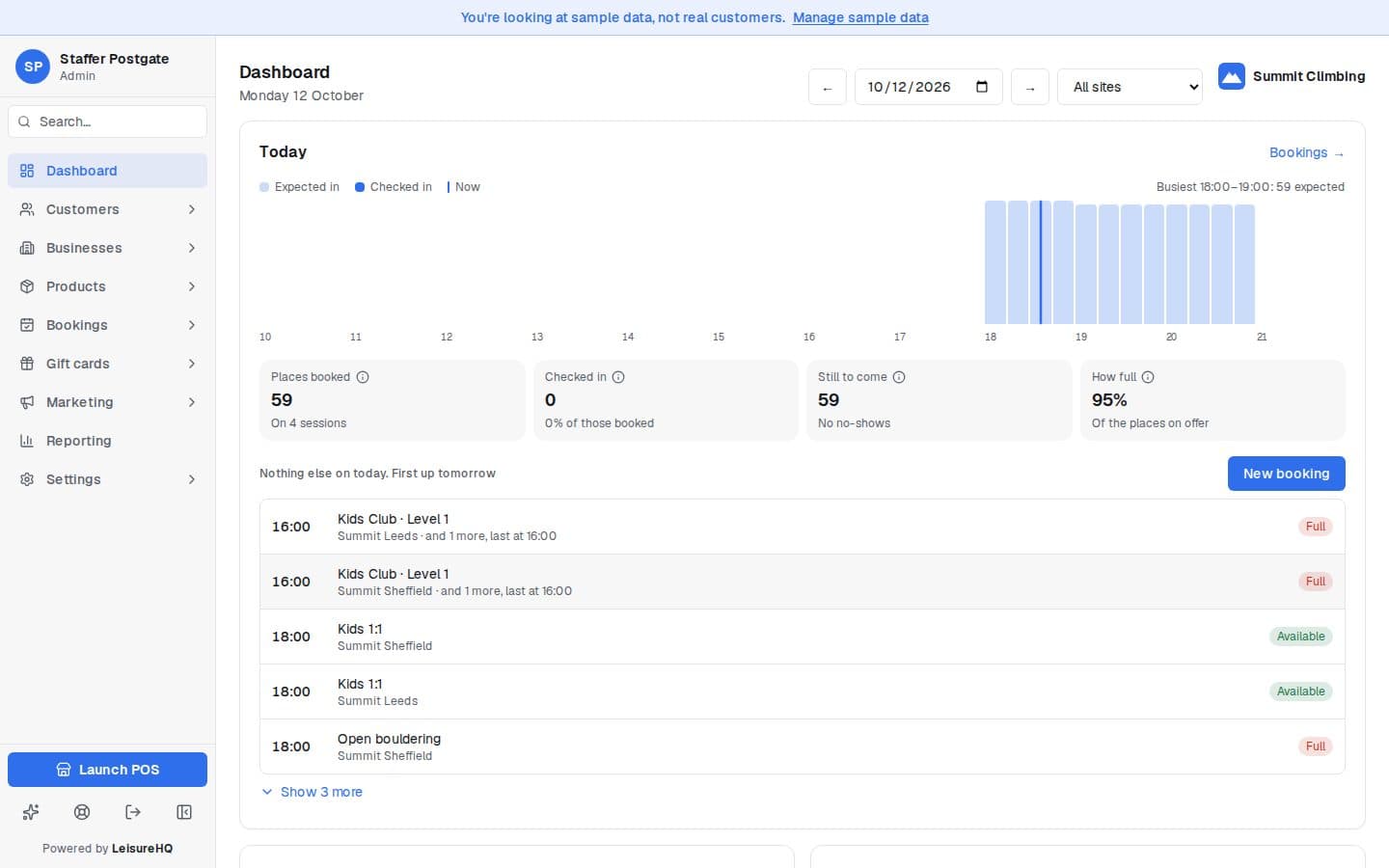 The LeisureHQ dashboard