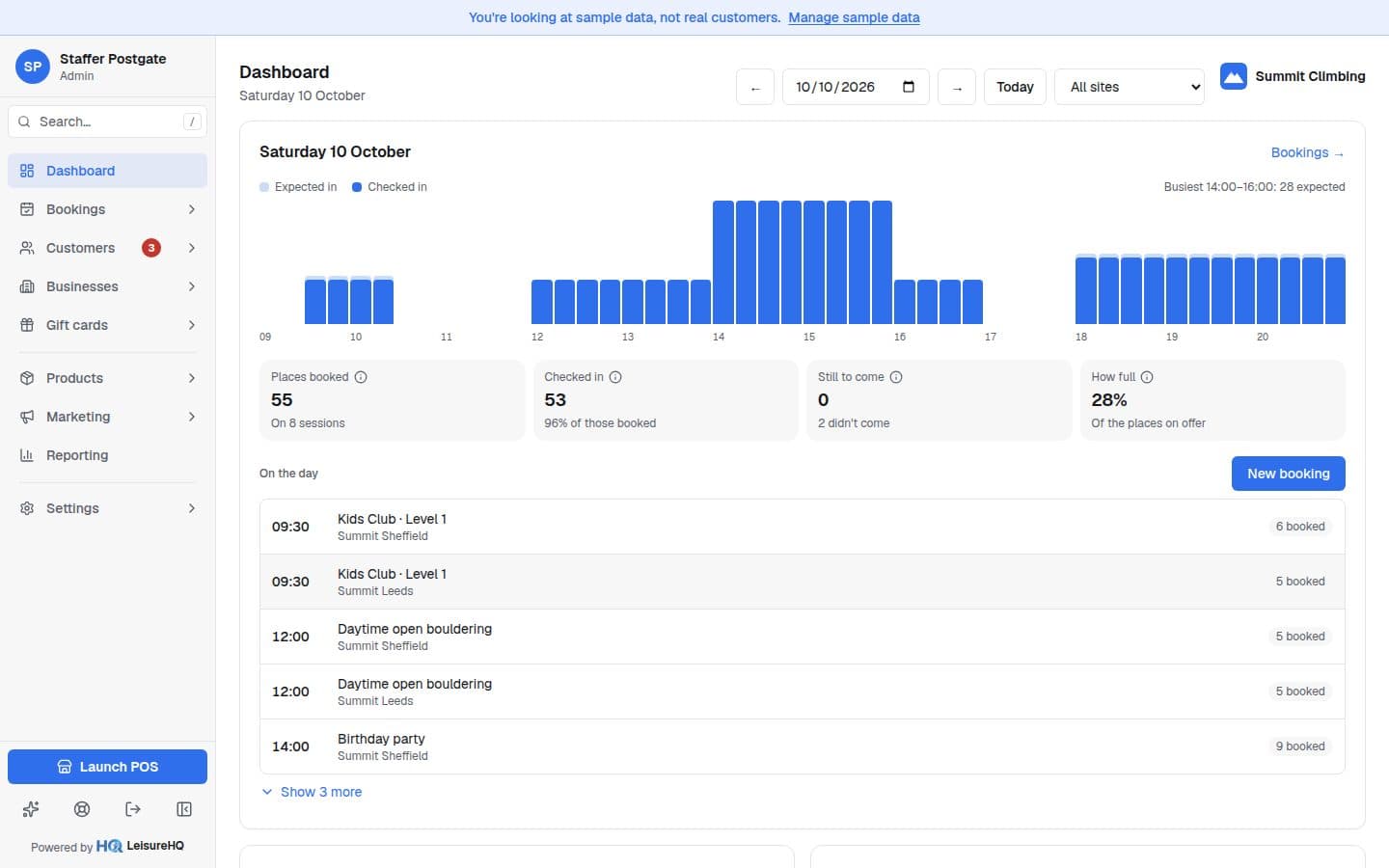 The LeisureHQ dashboard